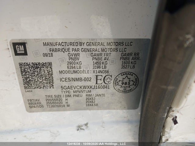 5GAEVCKWXKJ160041 Buick lfy - spark ignited direct injection, atss, gen1