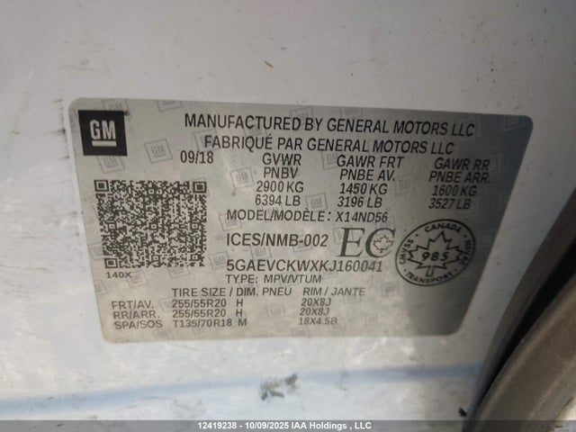 5GAEVCKWXKJ160041 Buick lfy - spark ignited direct injection, atss, gen1