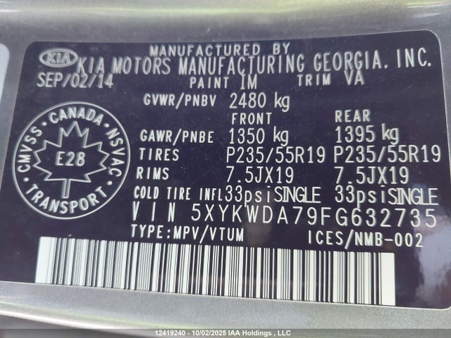 5XYKWDA79FG632735 KIA gasoline 3.3 v6 gdi lambda ii