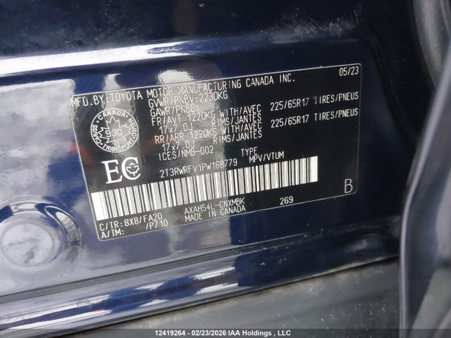 2T3RWRFV1PW168779 Toyota Rav4 Hybrid Xle