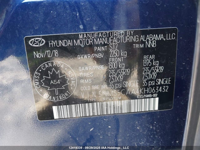 Hyundai t-gdi theta ii 2019 5NMS5CAA4KH063432 Image 9
