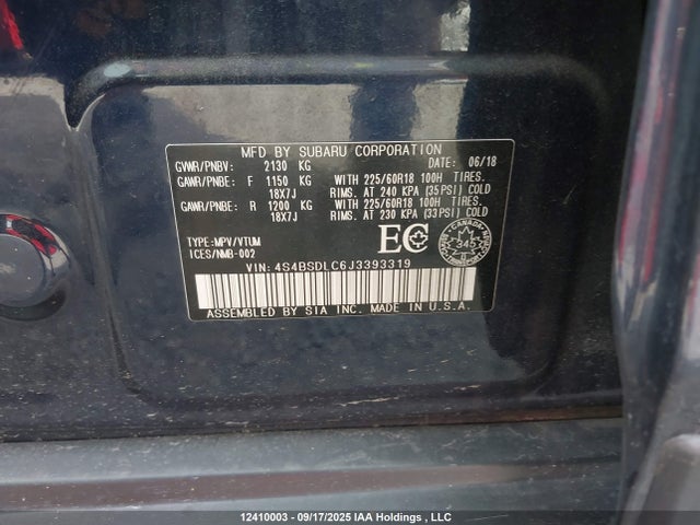 4S4BSDLC6J3393319 Subaru c5
