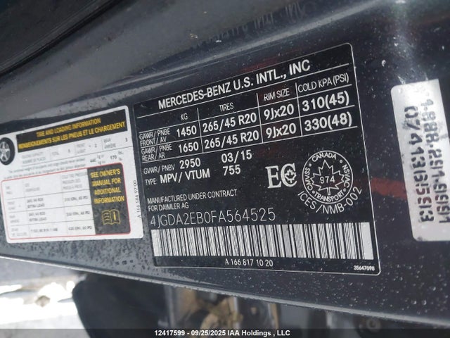 Mercedes-Benz 2015 2015 4JGDA2EB0FA564525 Image 9