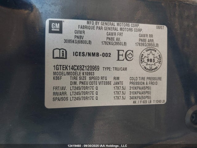 Aukcja sprzedaży 2008 Gmc Sierra K1500, vin: 1GTEK14CX8Z120969, numer aukcji: 12419460