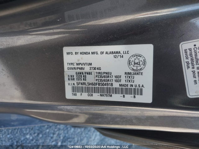 Honda j35z8 2015 5FNRL5H60FB504918 Image 9