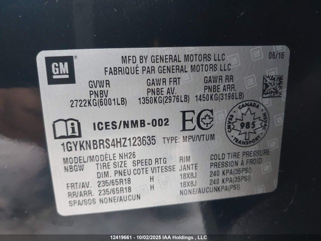 1GYKNBRS4HZ123635 Cadillac lgx - di: direct injection, vvt: variable valve timing, alum, gen 2