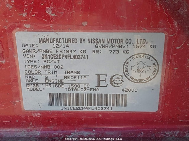 Nissan 2015 2015 3N1CE2CP4FL403741 Image 9