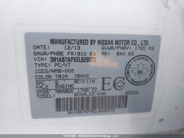 3N1AB7APXEL629572 Nissan 2014