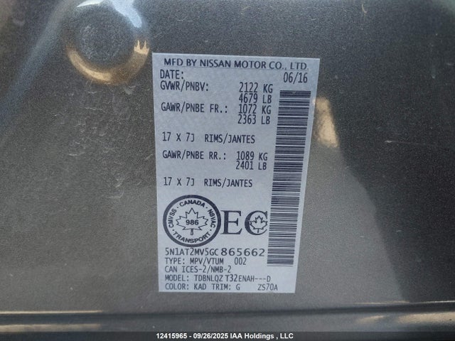 5N1AT2MV5GC865662 Nissan 2016