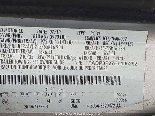 Ford Focus 2014 1FADP3F27EL100292 Image 9