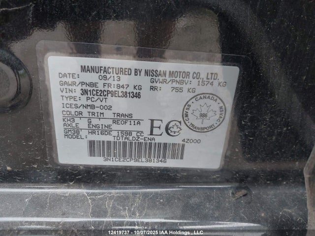 Nissan VERSA NOTE 2014 3N1CE2CP9EL381346 Image 9
