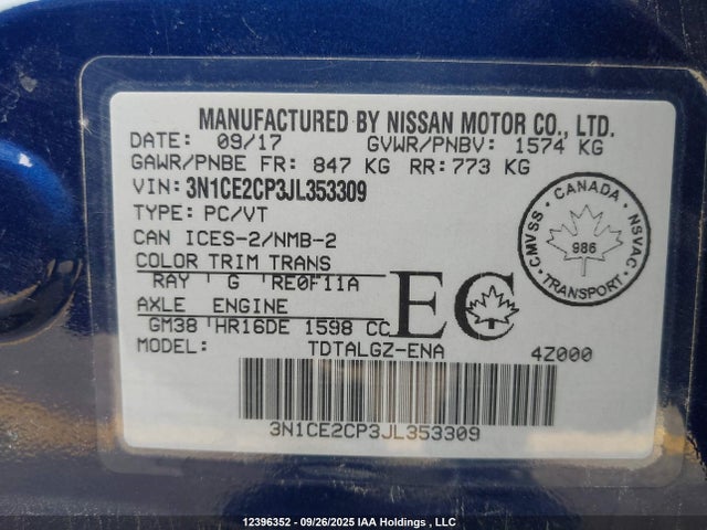 Nissan 2018 2018 3N1CE2CP3JL353309 Image 19
