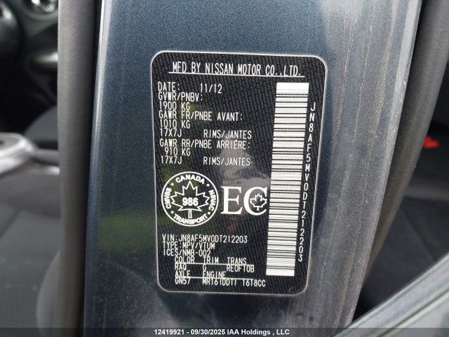 Aukcja sprzedaży 2013 Nissan Juke Nismo/sl/sv, vin: JN8AF5MV0DT212203, numer aukcji: 12419921