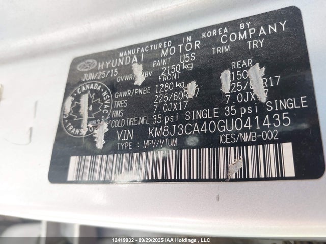 Hyundai 2016 2016 KM8J3CA40GU041435 Image 9