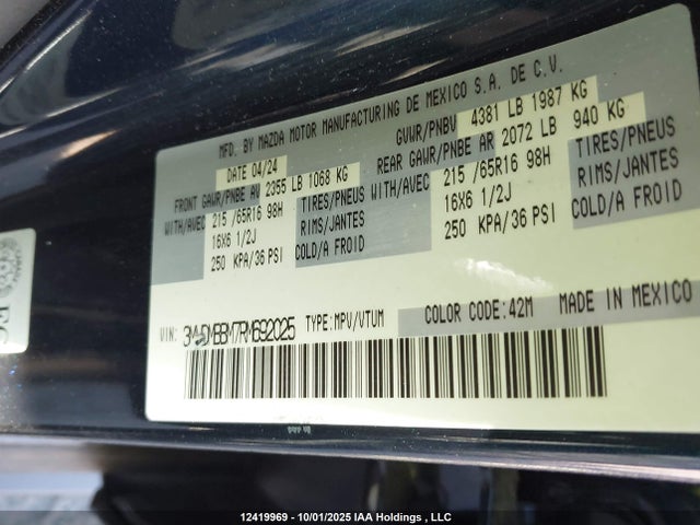 Aukcja sprzedaży 2024 Mazda Cx-30 Gx, vin: 3MVDMBBM7RM692025, numer aukcji: 12419969