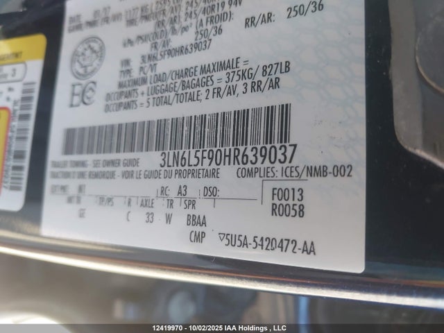 3LN6L5F90HR639037 Lincoln 2.0l gtdi high w/premium fuel