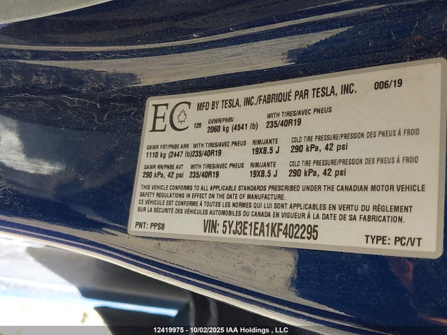 5YJ3E1EA1KF402295 Tesla MODEL 3
