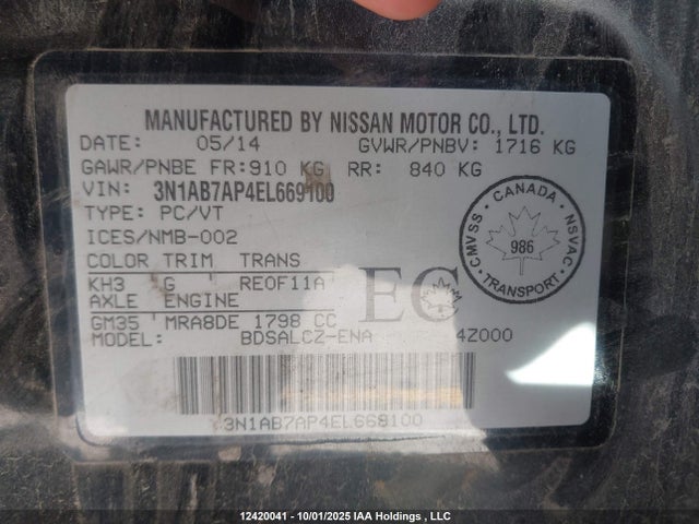 3N1AB7AP4EL669100 Nissan Sentra