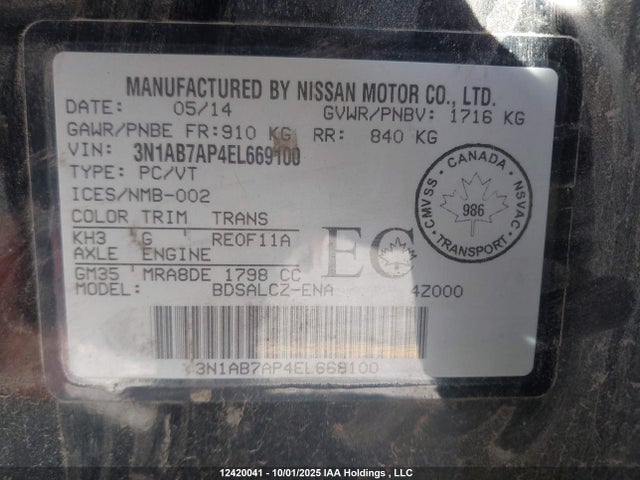 3N1AB7AP4EL669100 Nissan Sentra