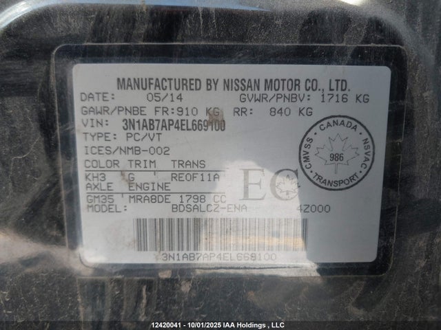 3N1AB7AP4EL669100 Nissan Sentra