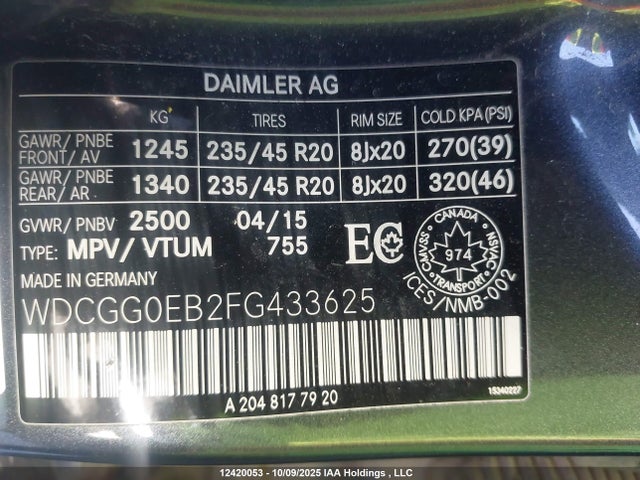 WDCGG0EB2FG433625 Mercedes-Benz Glk-Class