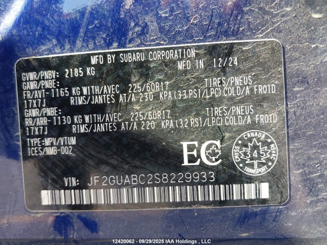 Subaru na 2025 JF2GUABC2S8229933 Image 9