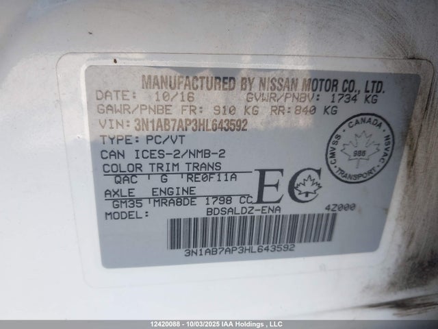 Nissan 2017 2017 3N1AB7AP3HL643592 Image 9