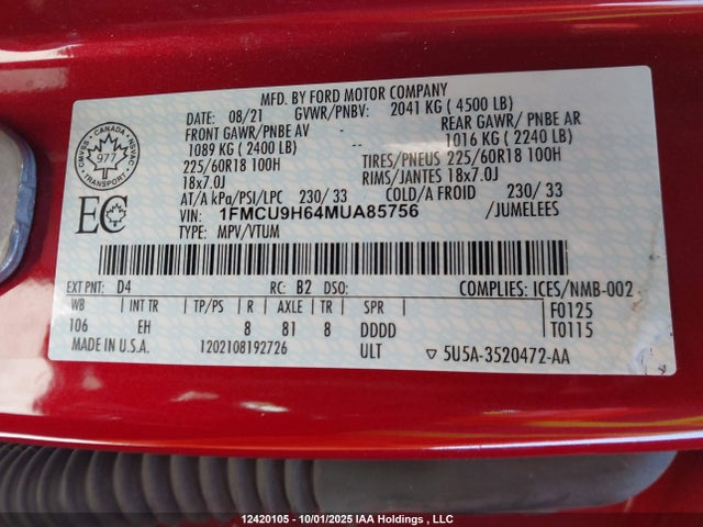 Ford dragon di tc 2021 1FMCU9H64MUA85756 Image 9