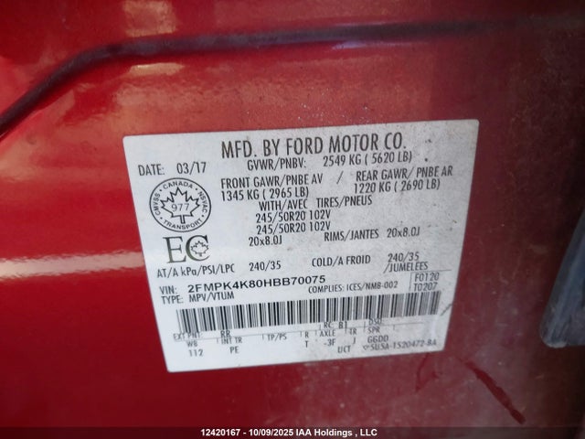 Ford Edge 2017 2FMPK4K80HBB70075 Image 9