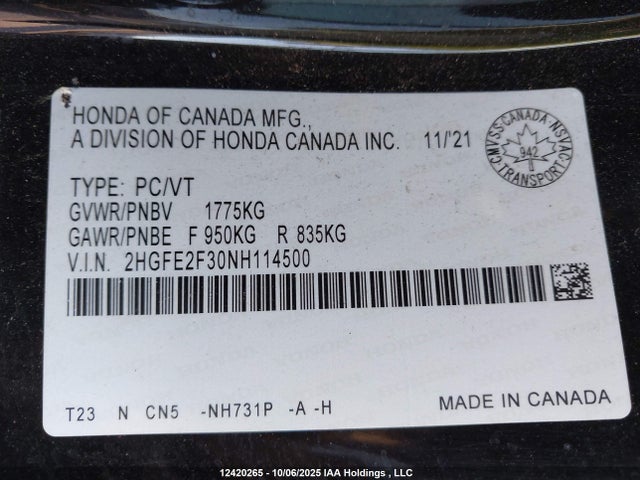 Honda Civic 2022 2HGFE2F30NH114500 Image 9