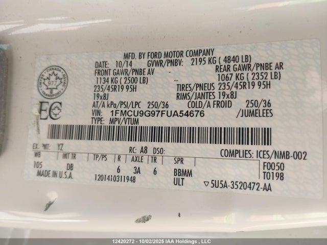 1FMCU9G97FUA54676 Ford 2015