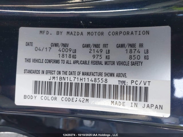 JM1BN1L71H1148558 Mazda pe