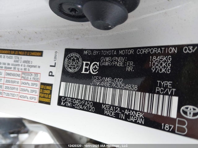 JTNK4RBE7K3054838 Toyota m20a-fks