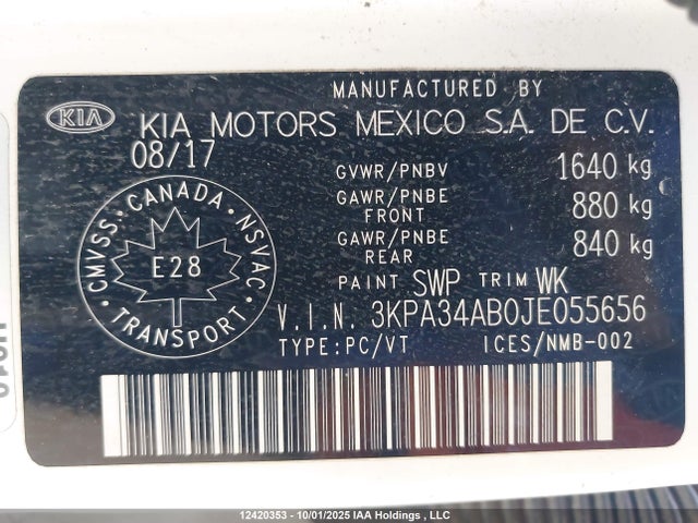 3KPA34AB0JE055656 KIA gdi gamma