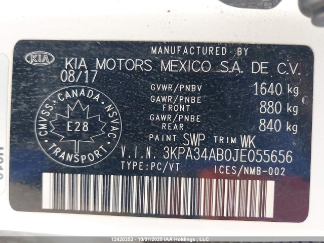 3KPA34AB0JE055656 KIA gdi gamma