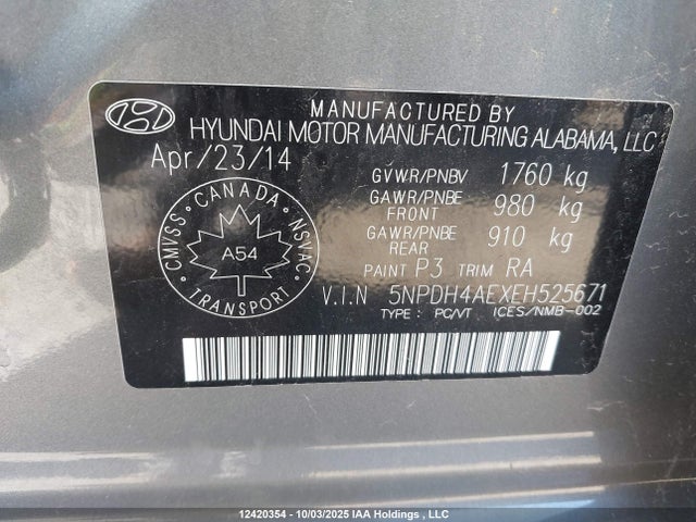 Hyundai dohc mpi nu 2014 5NPDH4AEXEH525671 Image 9