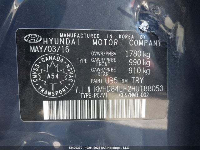 KMHD84LF2HU188053 Hyundai Elantra