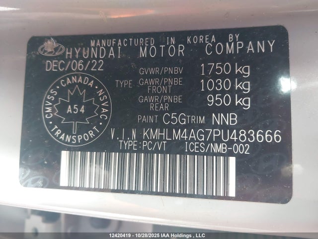 Продажа на аукционе авто 2023 Hyundai Elantra Sel, vin: KMHLM4AG7PU483666, номер лота: 12420419