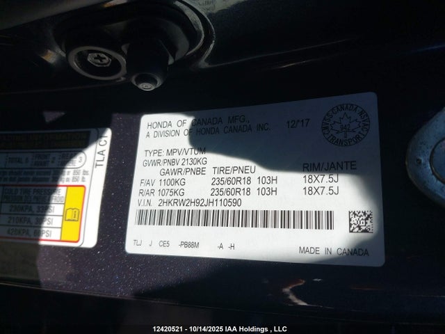 2HKRW2H92JH110590 Honda l15be