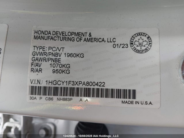 1HGCY1F3XPA800422 Honda ACCORD EX