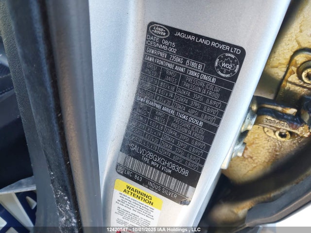 SALVD2BGXGH083098 Land Rover gtdi lev3 sulev30