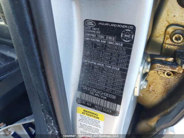 SALVD2BGXGH083098 Land Rover gtdi lev3 sulev30