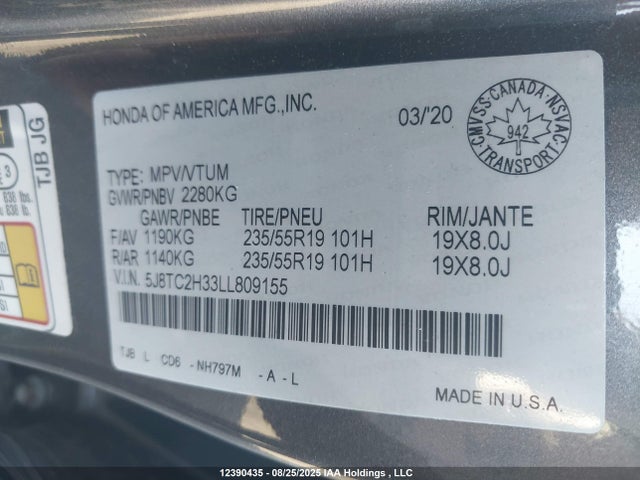 Acura k20c4 2020 5J8TC2H33LL809155 Image 9
