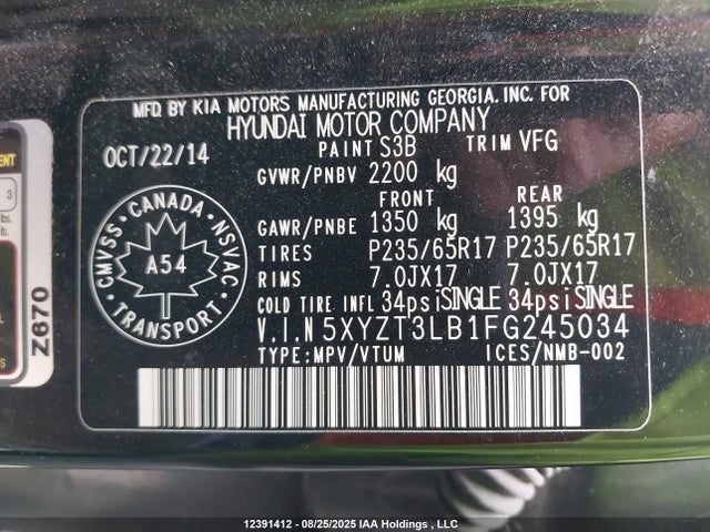 5XYZT3LB1FG245034 Hyundai dohc gdi theta ii