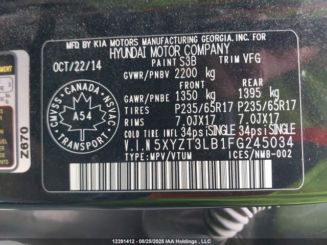 5XYZT3LB1FG245034 Hyundai dohc gdi theta ii
