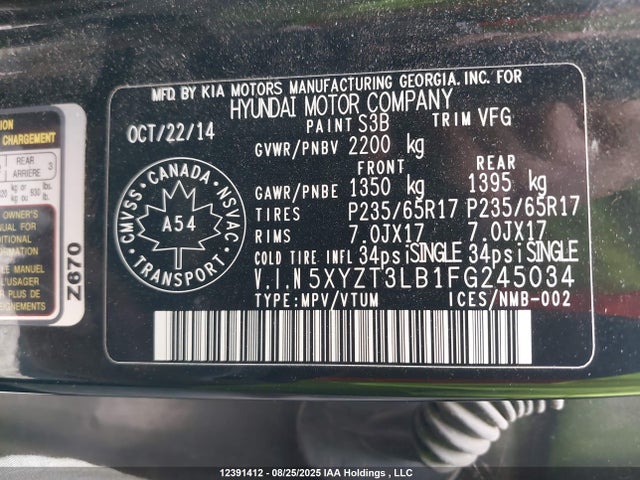 5XYZT3LB1FG245034 Hyundai dohc gdi theta ii
