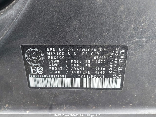 3VWE57BU5KM218982 Volkswagen 1.8 tsi