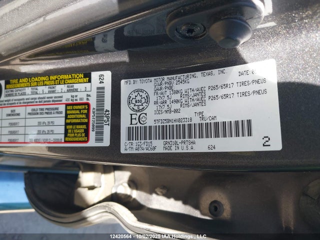 5TFDZ5BN1HX023318 Toyota 2gr-fks