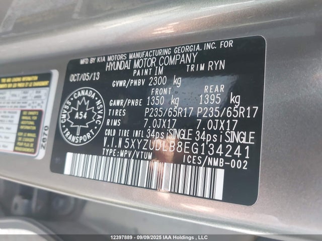 5XYZUDLB8EG134241 Hyundai gdi theta
