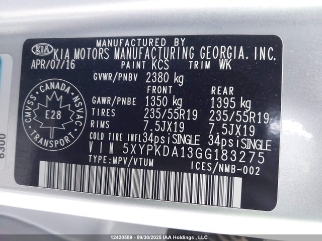 5XYPKDA13GG183275 KIA dohc t-gdi theta ii